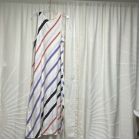 Loft size Lg Ivory multi stripe maxi tank dress with side slits - Picture 2 of 2